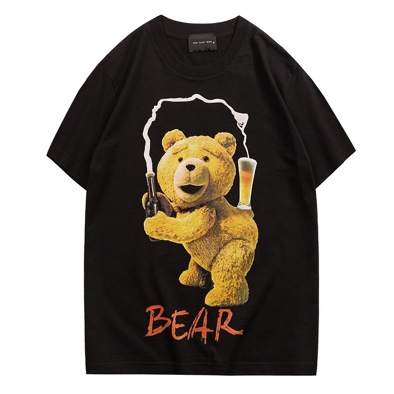 

Футболка Kornit с принтом «Мишка Тедди» для прямой печати на ткани, свободного кроя, с коротким рукавом, модная, молодежная, летняя, повседневная, хлопковая