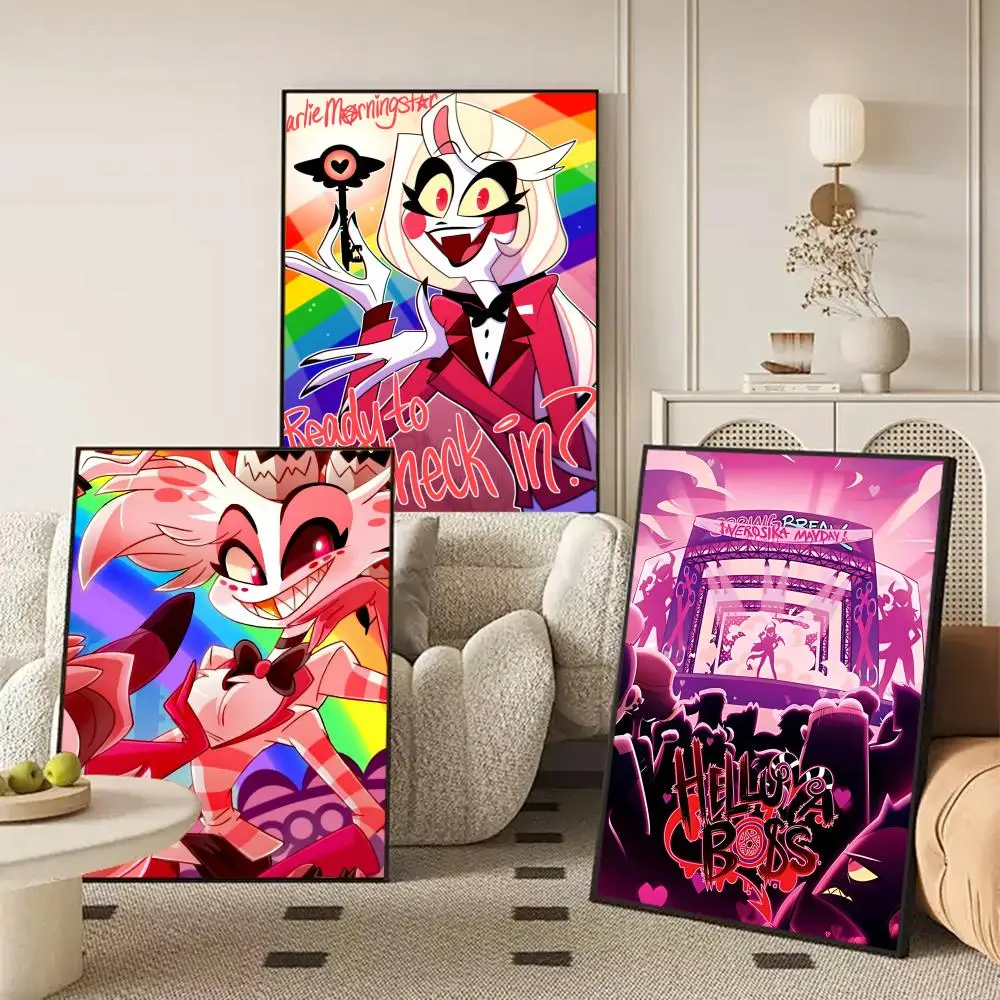 أنيمي H_Hazbin كول H_Hotel اللوحة الخط الكتان قماش المشارك جدار يطبع لغرفة المعيشة غرفة نوم مكتب ديكور المنزل #3