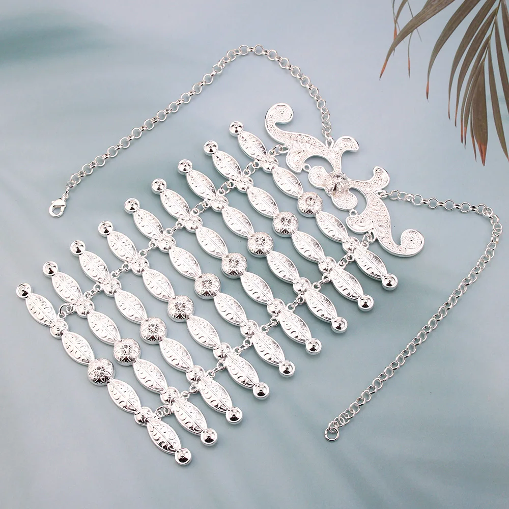 Sunspicems Vintage Turk Caucasus Breastplate Neckalce Belt Decoration For Women Caftan Chest Chain Arabic Bride Wedding Jewelry