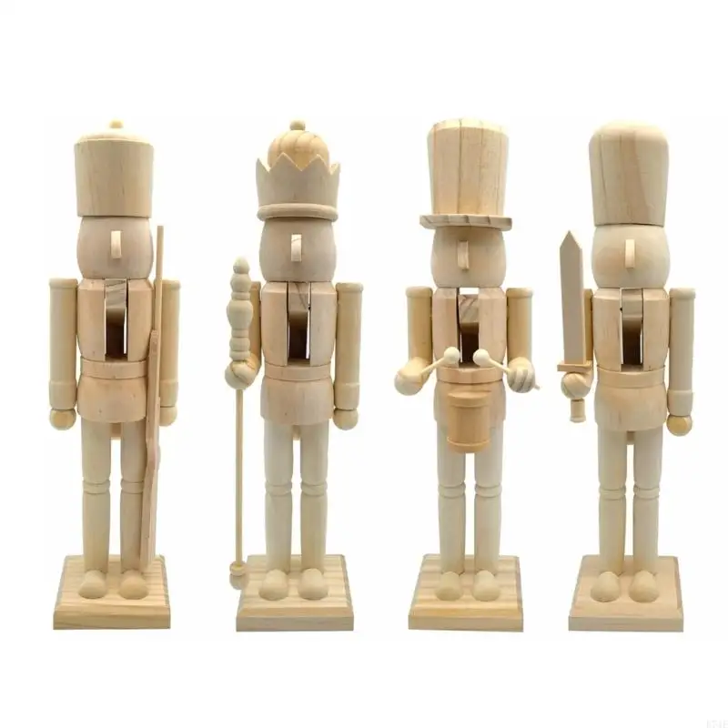 E74E Wood Christmas Nutcrackers Unfinished Coloring Christmas Nutcrackers Ornaments Unpainted Puppet Walnut Soldiers Crafts