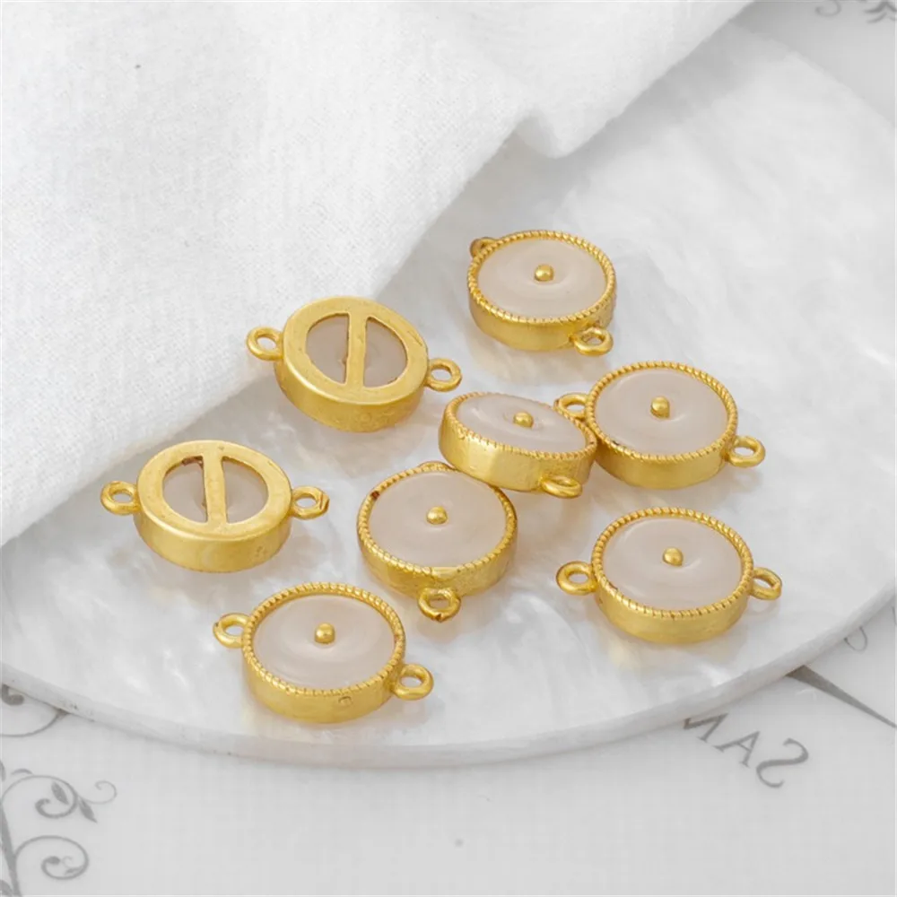 18K Gold-wrapped Sticker Shell, Round, Double Hanging, DIY Handmade Bracelet, Necklace, Earrings, Pendant Accessories, 12mm