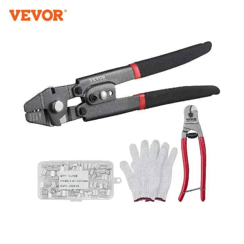 

VEVOR Crimping Tool Up To 2.2mm Wire Rope Crimping Tool 3/64" - 1/8" Crimping Loop Sleeve Kit with a Cable Cutter