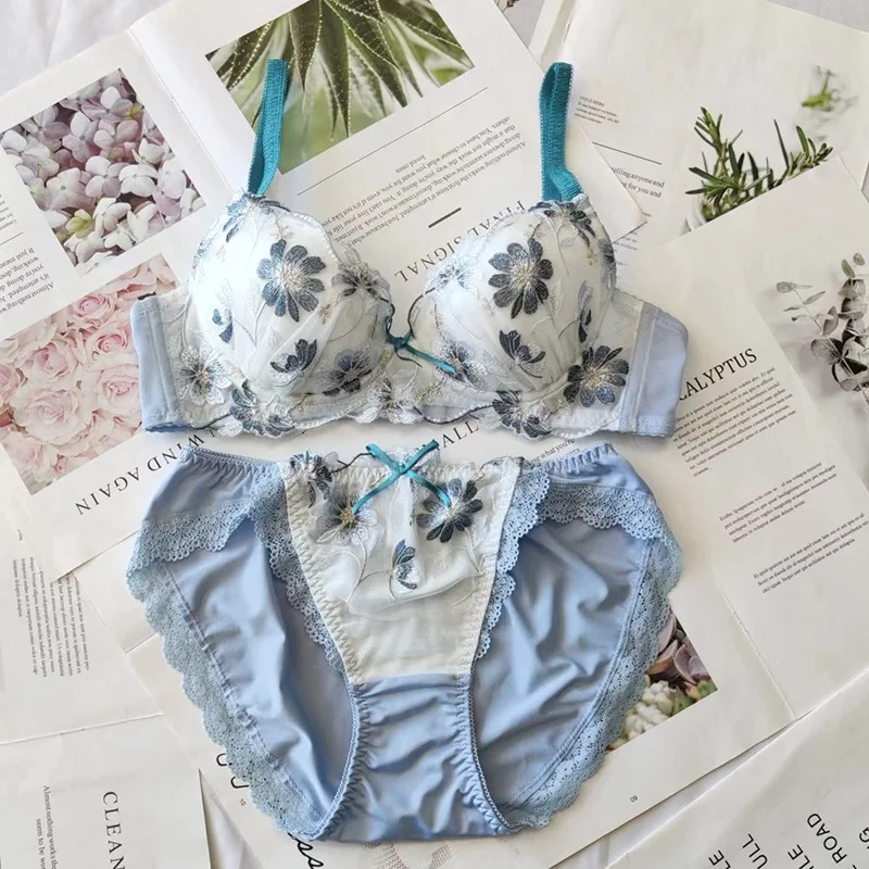 Embroidered Flower Bra Set Sweetheart Lingerie Sexy Top Bralette Panties Thin Comfortable Underwear