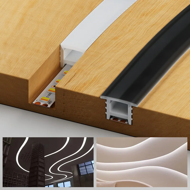 Pop Silicone LED Strip Channel Cover Profile For Embedded Flexible Light Diffuser With Edge Or Edgeless Design Black White Sleev