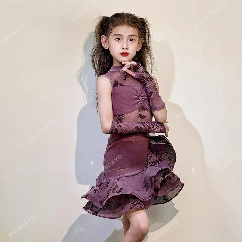 Vestido de baile latino Cha Rumba Tango Salsa vestido de salón para niñas traje de baile de Samba infantil estándar vestido de práctica latina para niñas