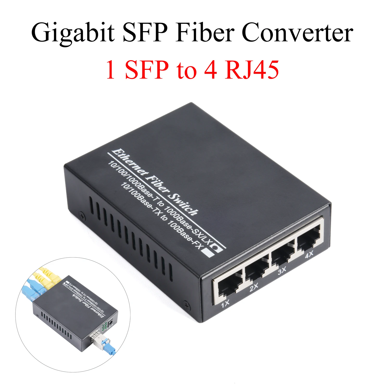 

1PCS Gigabit SFP Media Converter 1 SFP to 4 RJ45 Transceiver 10/100/1000M Fiber Optic Switch With 3KM/20KM LC/SC SFP Module