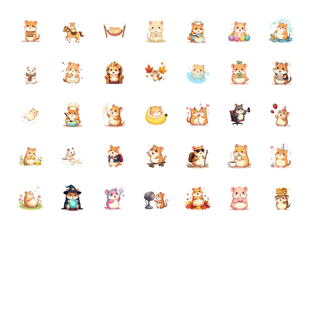 35pcs-100pcs Decals  Adorable Fun Hamster Illustration Playful Animal Sticker Cute Hamster Sticker for Instrument Phone Decor