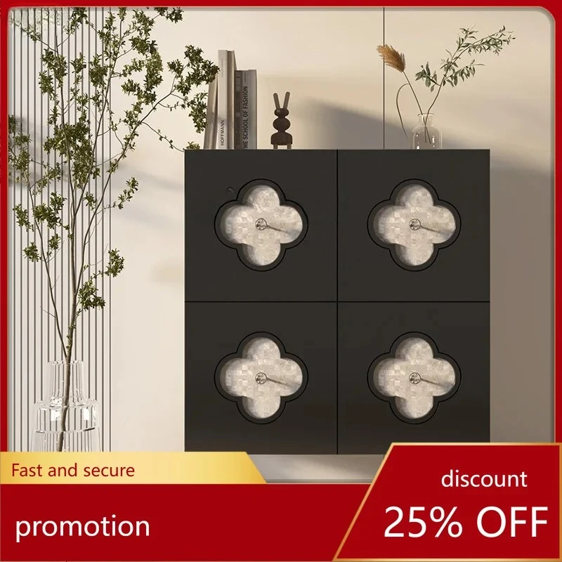 Lucky Four Leaf Tea Double Door Side Cabinet Solid Wood Vintage Storage Cabinet Living Room Locker