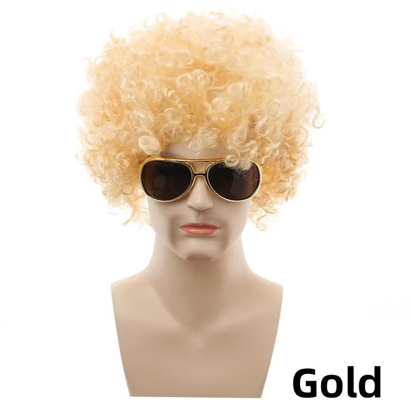 Synthetisch Krullend Haar Pruiken Disco Hippie Rock Punk Afro Pruiken Mannen Vrouwen Party Halloween Cosplay Haar Caps Headcover Zonder Bril