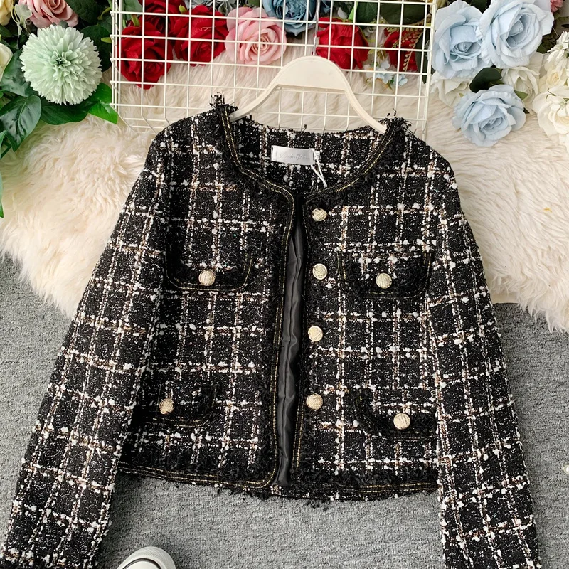 

Retro Korean Small Fragrant Coat Women's Fashion Style Cutting Blue Stripe Top Women's Jacket Coat Women Winter Jacket