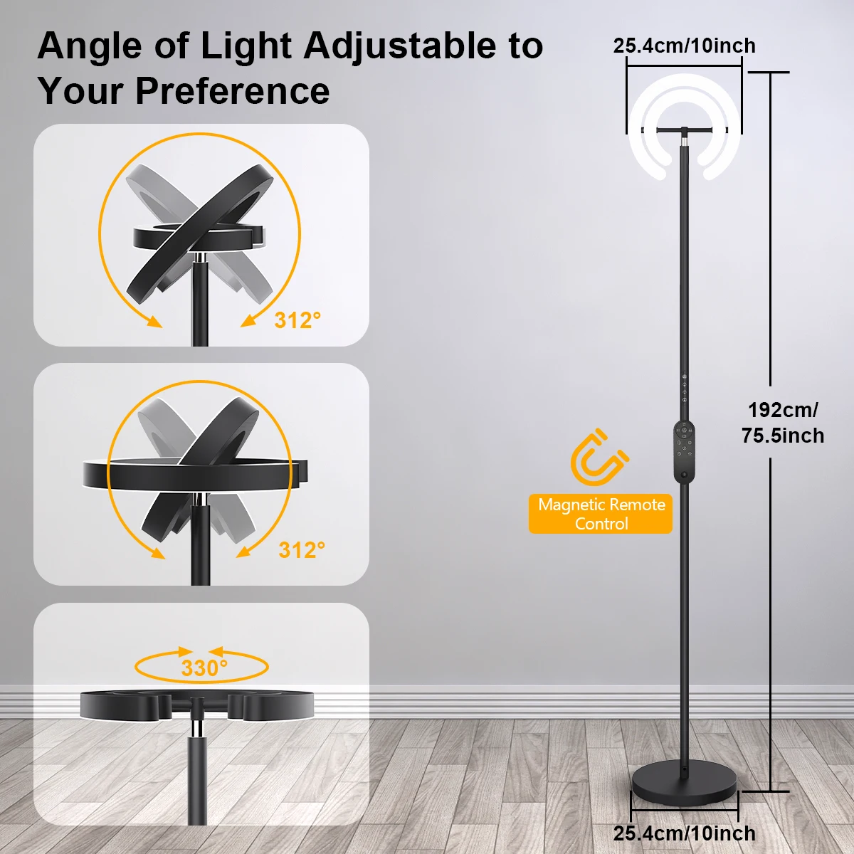 Modern Standing LED Floor Lamp with 2 Rotatable Lights, Remote & Touch Control, Bright Stepless Dimmable, Ideal for Living Room