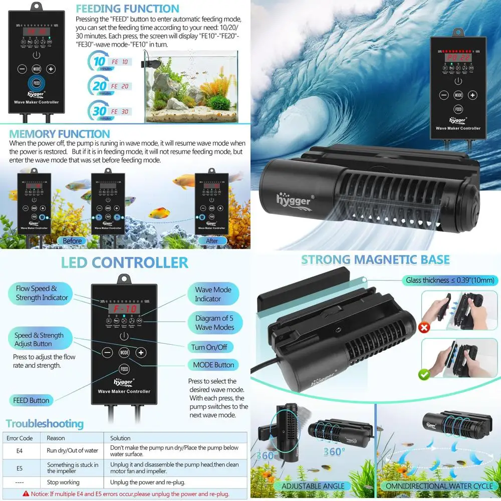 

24V 35W Adjustable Flow Pump with LED Controller for 85-160 Gallon Freshwater or Marine Aquariums