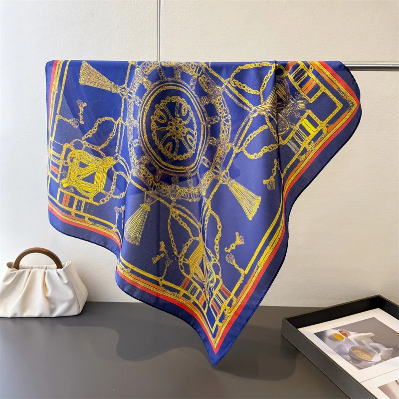 

Printed Square Scarf For Women Stylish Imitation Silk Scarves Bandanas Luxury Hijab Neckerchief Elegant Beach Shawl Wraps