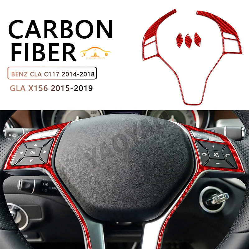 

Carbon Fiber Steering Wheel Button Surround Trim Cover Car Interior Accessories Sticker For Benz CLA C117 14-18 GLA X156 15-19