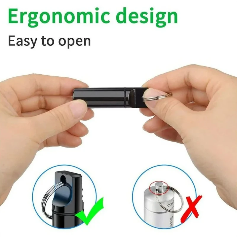 1pcs Waterproof Aluminum Pill Box Keychain Carabiner Medicine Case Container Bottle Holder Outdoor Pill Case PillBox
