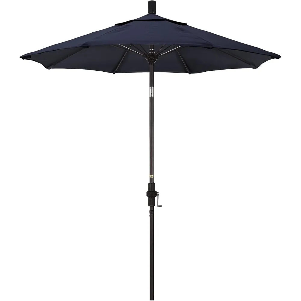 

7,5-дюймовый круглый кривошипный подъемник, наклон воротника, алюминиевый полюс, зонт для патио из стекловолокна, бронзовая отделка, темно-синий солнечный зонт