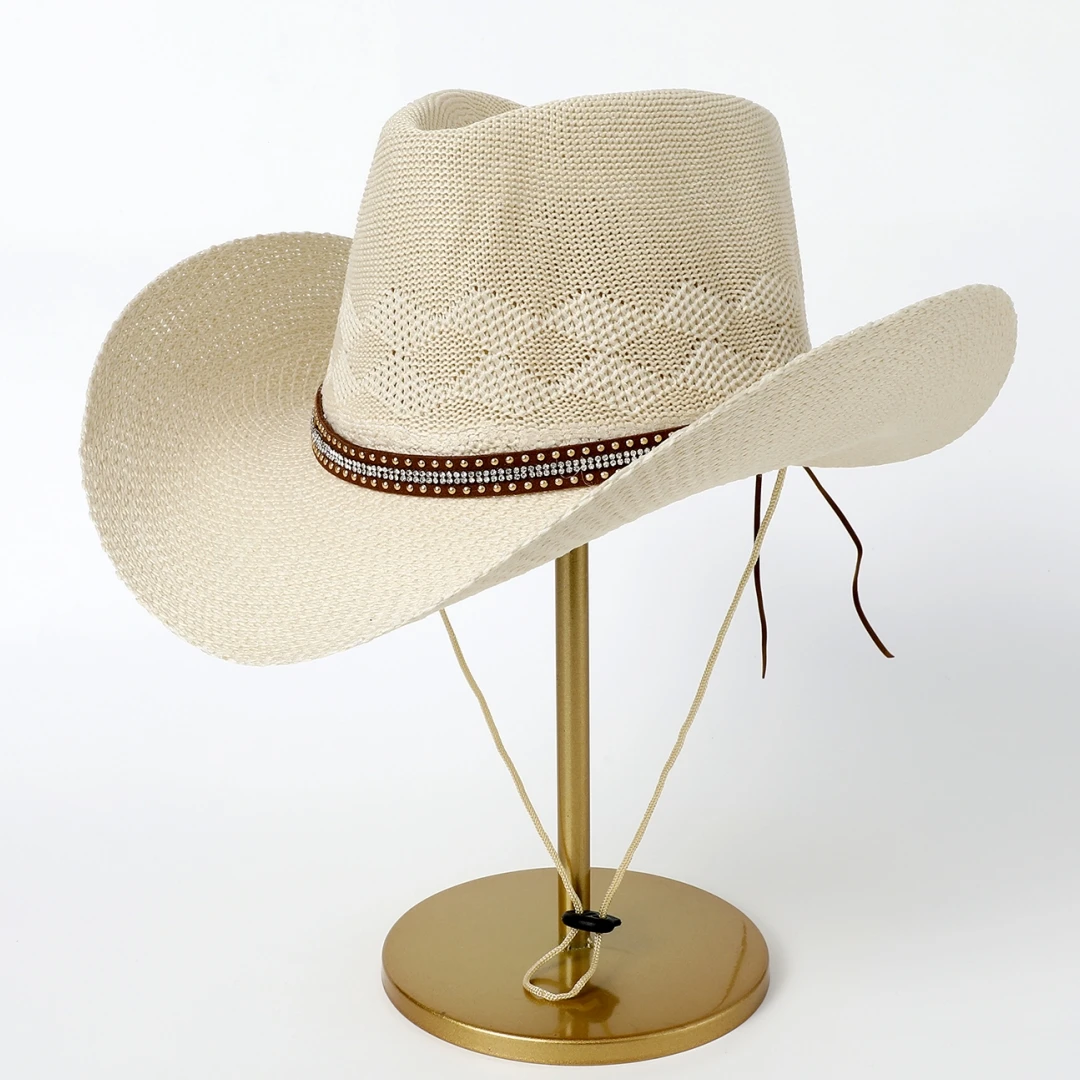 A Top Hat, summer sun protection straw hat, Rhinestone Spike belt decorative top hat, retro jazz hat, Tibetan top hat