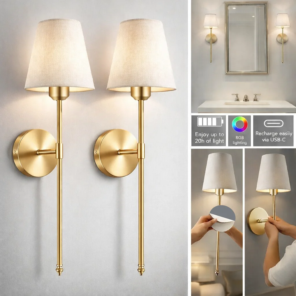 Wireless Battery-Powered Wall Lamps- Stick-On or Screw Mount for Easy Installation, Rechargeable LED Bulbs, Remote Controlled, A