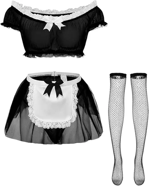 Sexy Maid Outfit Lingerie Underwear Fancy Women Erotic Mesh Lace Outfit Fantasy Mini Skirt Set Cosplay Women Halloween Costumes