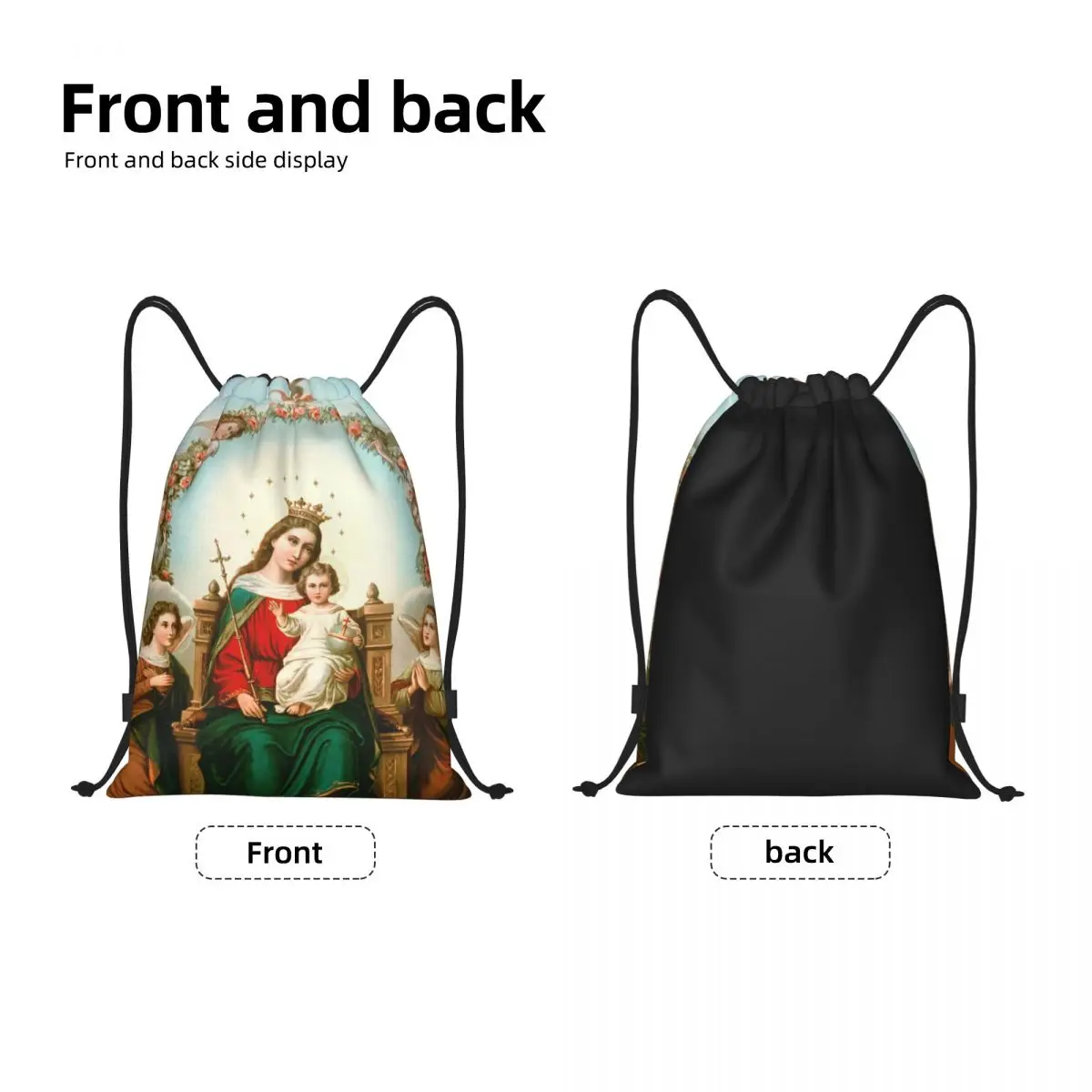 Mochila personalizada de la Virgen María con cordón para hombre y mujer, bolsa ligera católica y cristiana para gimnasio, saco deportivo para ir de compras