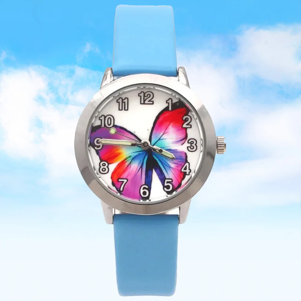 Cartoon Butterfly Leather Quartz Watch Stylish Fashionable Wristwatch for Children Students & Females Timepiece
