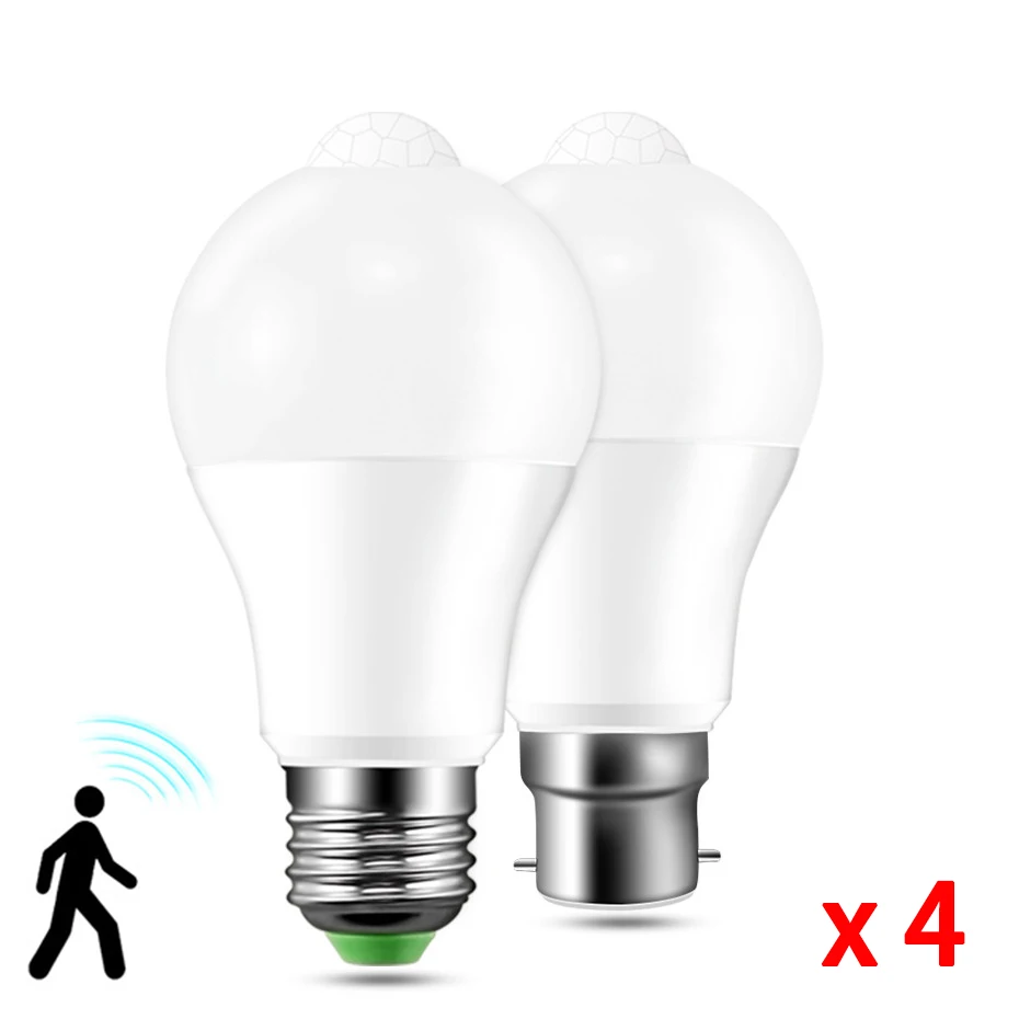 4pcs Motion Sensor LED Bulb light E27 B22 PIR Smart Control Light 12W 18W Lampada LED Infrared Body Globe Bulb Night Light