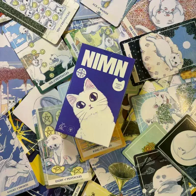 78Pcs White Cat Deck Full Set NIMN Cards Divination Game For Beginners Family Party Board Game