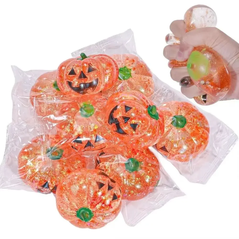 Slow Rebound Pumpkin Shaped Stress Ball Bright Colors Soft Halloween Shiny Fidget Squidgy Squeeze Maltose Squeeze