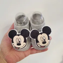 Calcetines antideslizantes de Mickey y Minnie para bebé, medias suaves de algodón para recién nacido, Primavera