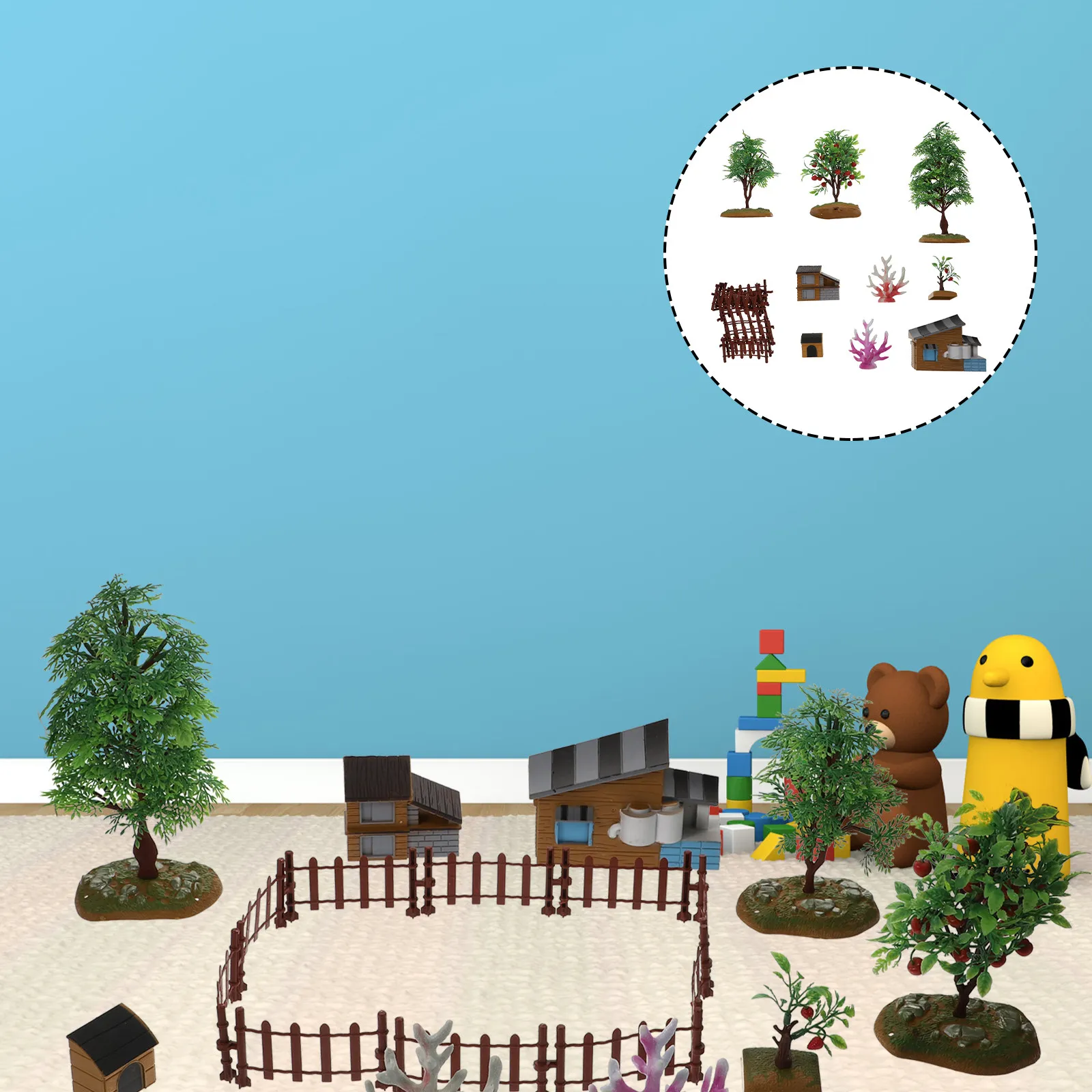 

1Set Farm Scene Simulation Mini Tree Fence Dog House DIY Kids Role Play Decoration Micro Landscape Educational Accessory