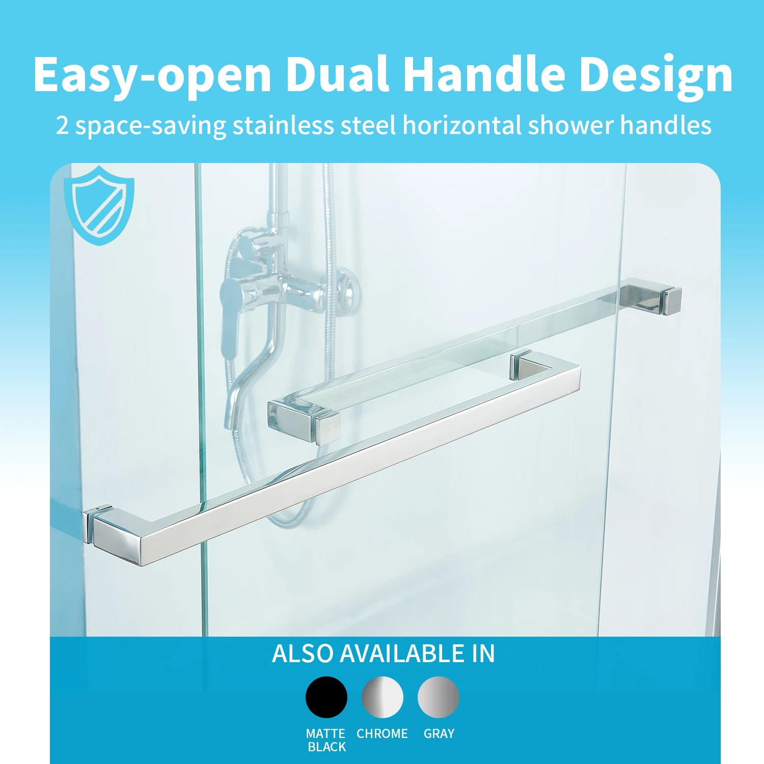 K01- Aluminum Stainless Steel Tempered Glass Bathroom Sliding Frameless Shower Door with waterproof seal and handle for hotel