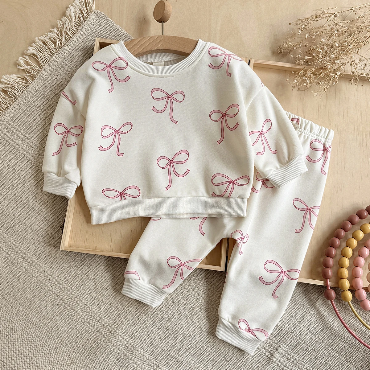 Toddler Girl Outfits Bow Print Long Sleeve Sweatshirt Elastic Waistband Pants Set Cotton Spring Fall Clothes Newborn Baby Set