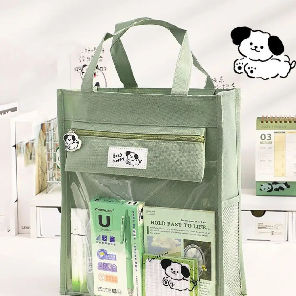 Sac fourre-tout Transparent avec plusieurs poches, fourre-tout de dessin animé Panda chien, sac de tutoriel pour étudiant, sac à main à bandoulière en tissu Oxford de grande capacité