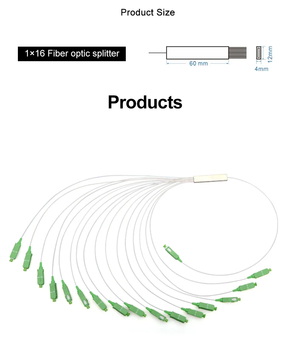 

Fiber Optic PLC Splitter, 1x16 SC APC SM, 0.9mm PVC, 1m, 5Pcs