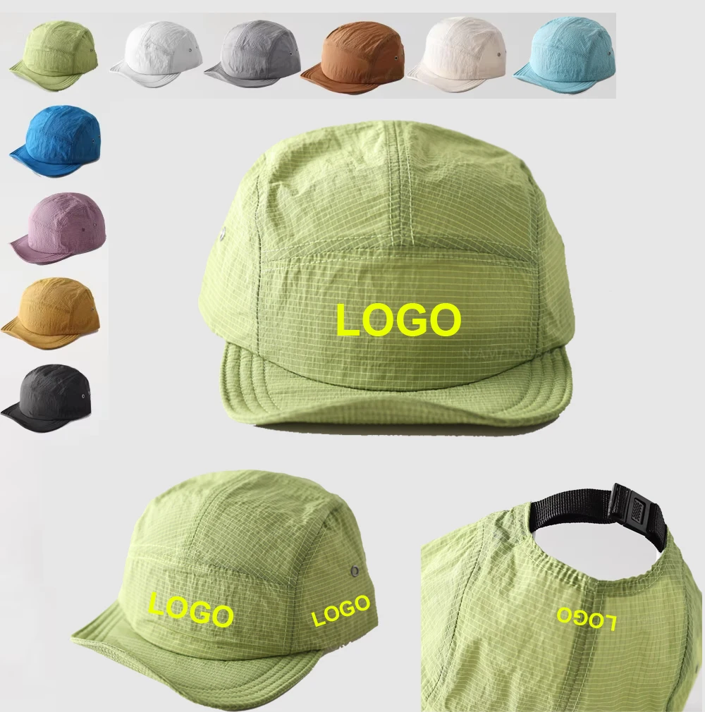 Custom LogoNew Plaid 5-Panel Soft Flip Brim Quick Dry Sun Hat Unisex Breathable Casual Outdoor Streetwear Plain Baseball Cap