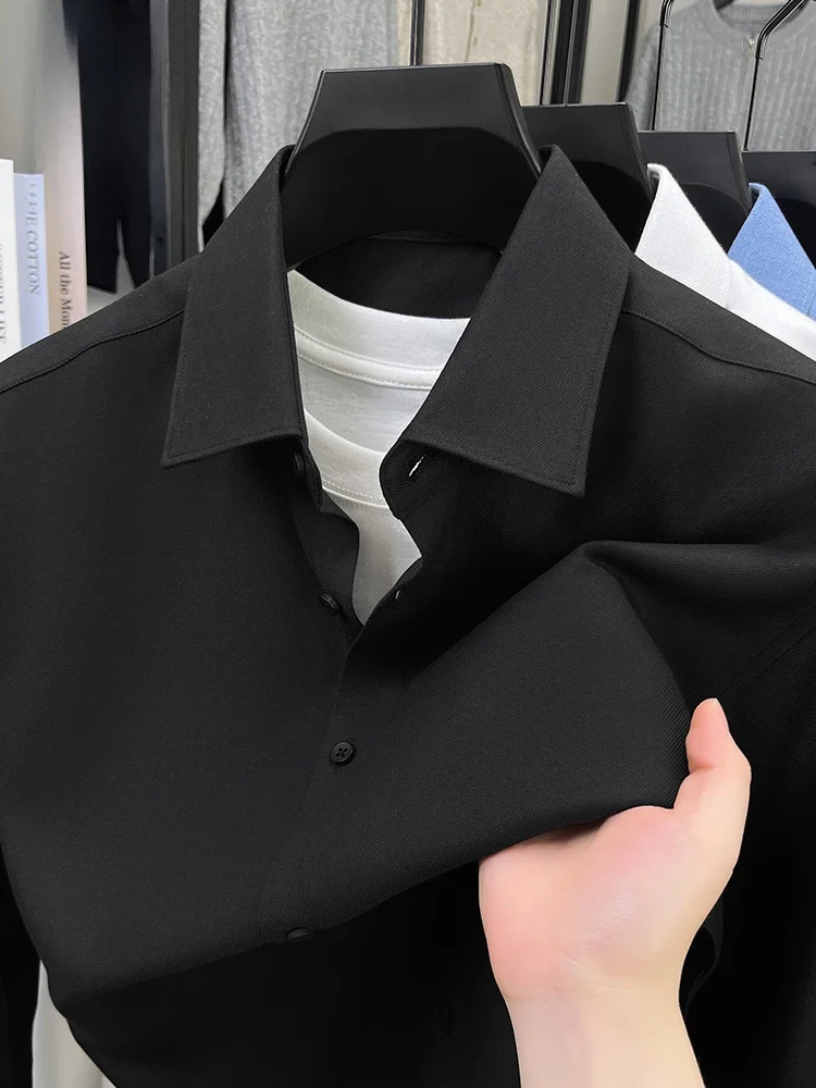 

Lormen Men's Long Sve Pure Color Wool Blend Casual irt Anti-Wrinkle Spring Autumn Faionable Versatile Breathable Busin...
