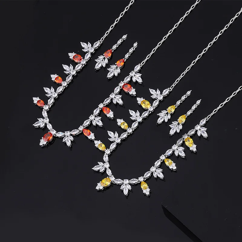 

New High-End Floral Jewelry Banquet Dress Accessories Set Elegant Earrings Necklace Tassel Exquisite Pendant