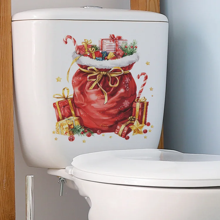 Weihnachtsgeschenktüten-Wandaufkleber Neujahr Badezimmer Toiletten-Dekoration Wandbild Festliche Raumdekoration Selbstklebende Aufkleber – Detail 5