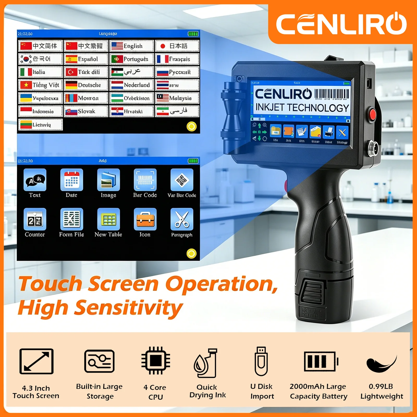Cenliro CL20B 25.4mm TIJ Handheld Inkjet Printer Portable Coding Machine for Production Expiry Date Batch Number Logo QR Code