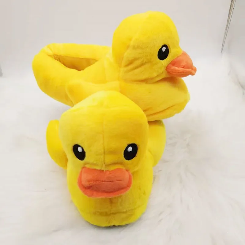 Chinelos de pato amarelo criativo engraçado dos desenhos animados das mulheres, chinelos fuzzy de pelúcia linda, boneca bonito quarto casa desliza, sapatos quentes