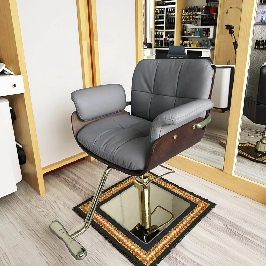 kr-Wholesale Salon Furnituree square Gold Base Women Styling Chair Modern Small Barbershop Hairdressing Barber Chair for Sale！