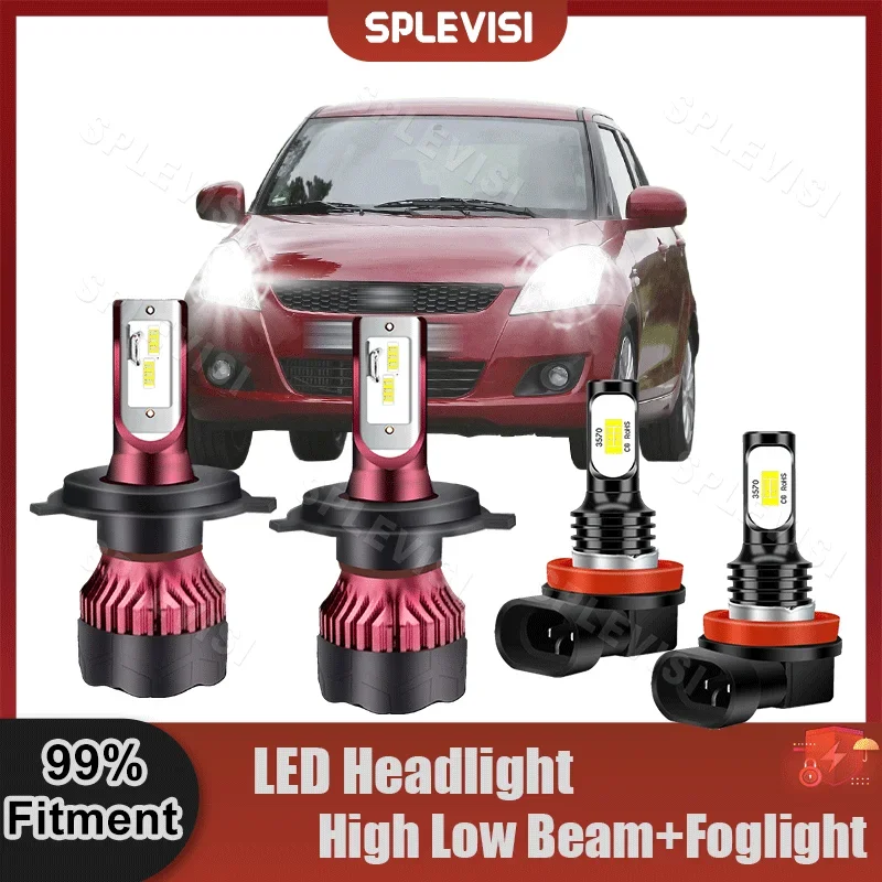 Super Bright LED Headlight High Low Beam Foglamp Collocation Kit For Suzuki Swift 2005 2006 2007 2008 2009 2010 2011 Light Bulbs