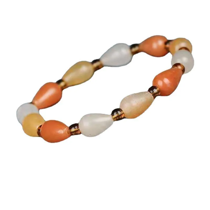 Golden Silk Jade Bracelet Ice Seed Bamboo Joint Single Loop Old Shaped Bucket Bead Bracelet