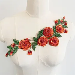 Fashion luxury handmade pink sew on peony flower patches for clothes DIY sewing beaded appliques for jacket Clothing decoration