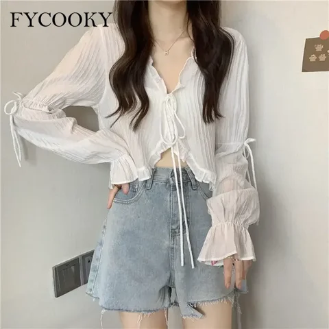 Женский короткий кардиган FYCOOKY из полиэстера