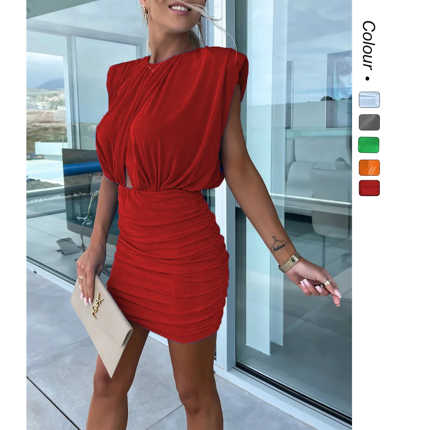 Sexy Summer Pure Color Bodycon Dr oulder Pad Dr for Trendy Women Comfortable Fit Chinese Brand Thiened Summer ...