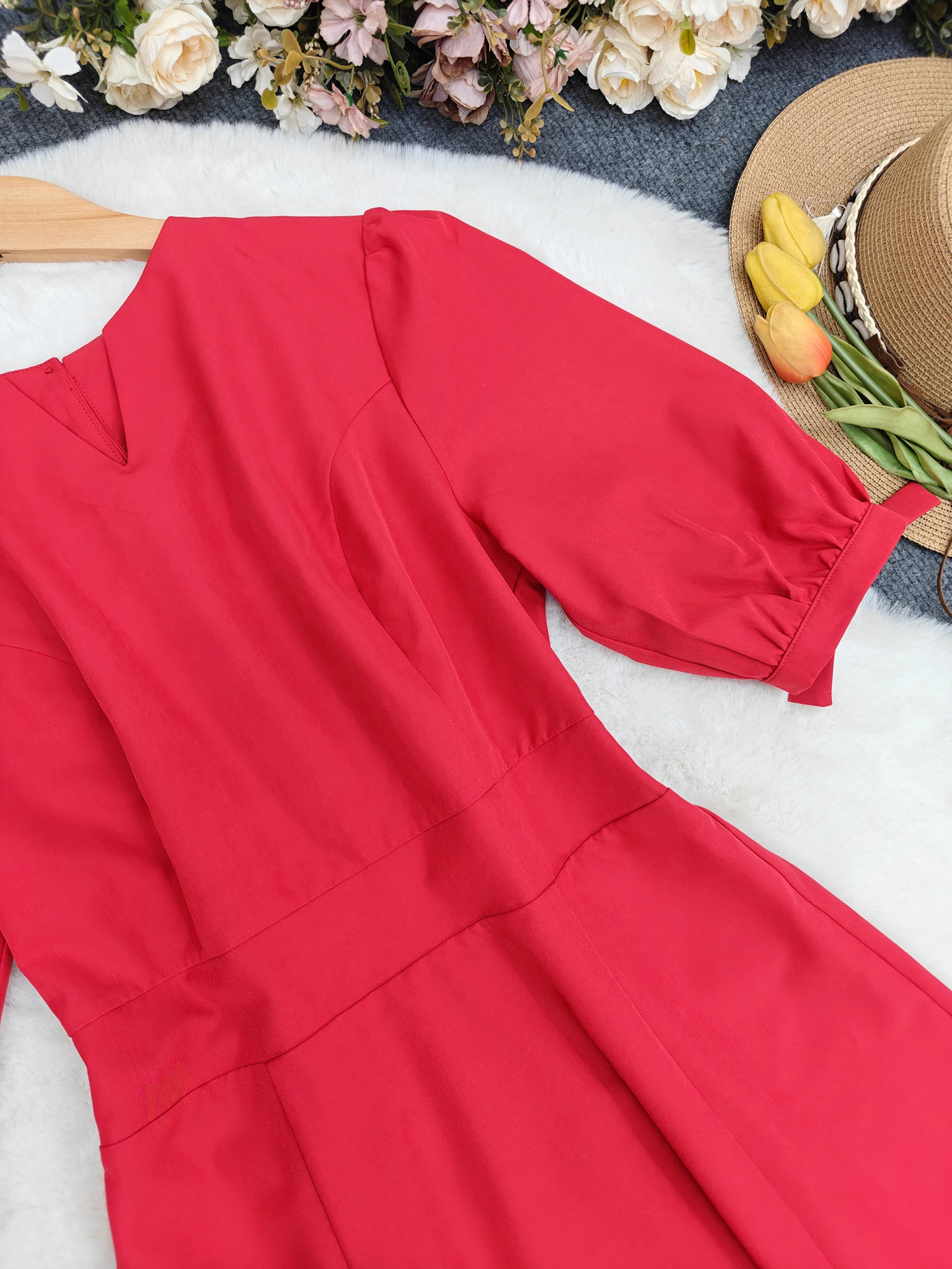 여성용 반소매 A라인 드레스 스모크 디테일 및 신축성 있는 허리 - 봄 여름용 스모크 드레스, 캐주얼 짧은 웨딩 게스트용