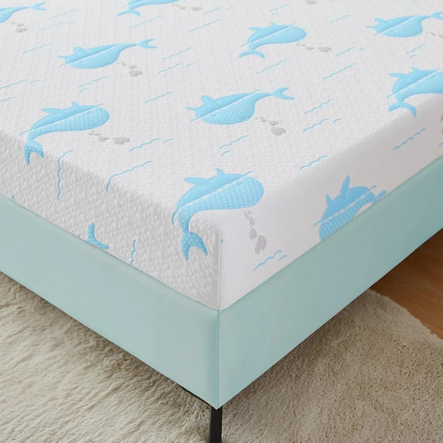 5 Inch Twin Memory Foam Mattress in a Box, Whales Pattern Medium Feel, CertiPUR-US