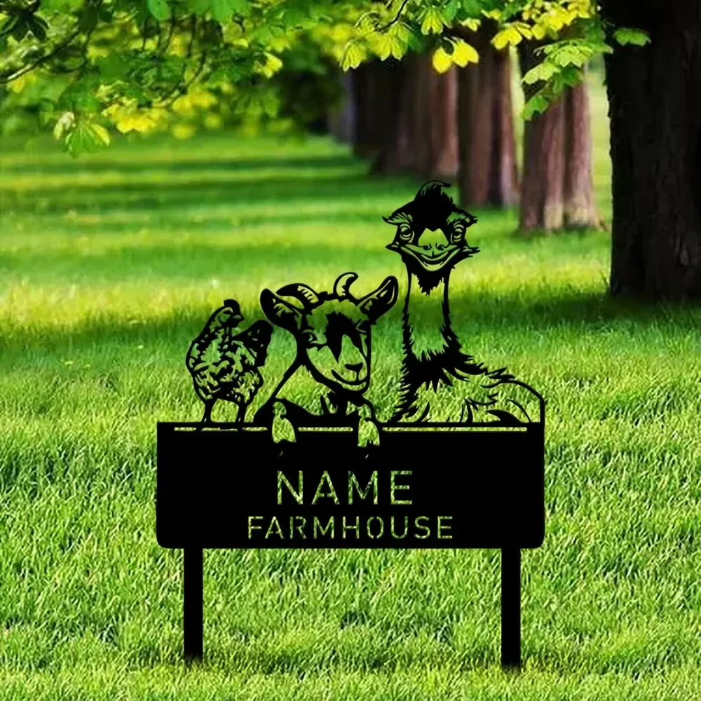Custom Garden Sign for Porch and Barn Chicken Goat Emu Metal Design with Personalized Farm Name Ideal for Home Decoration