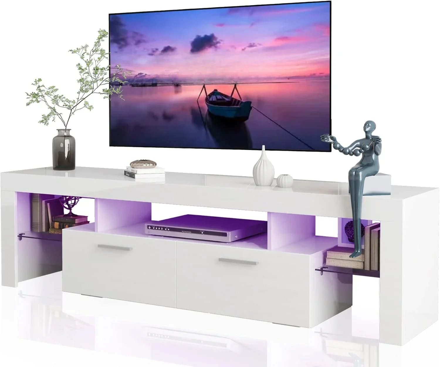 Modern LED 63 inch Long TV Stand with Large Storage Drawer for 50 55 60 65 70 75 Inch TVs